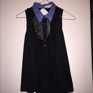 Black Sheer Sleeveless Collared Blouse